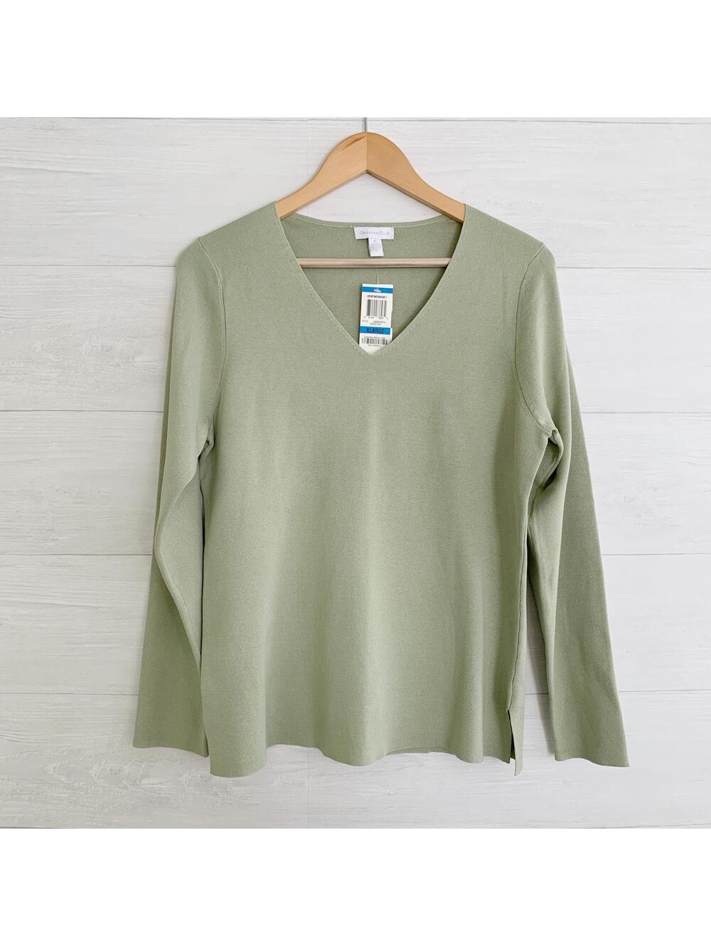 NWT Charter Club Green Tea Silk Blend V Neck Sweater Womens XL